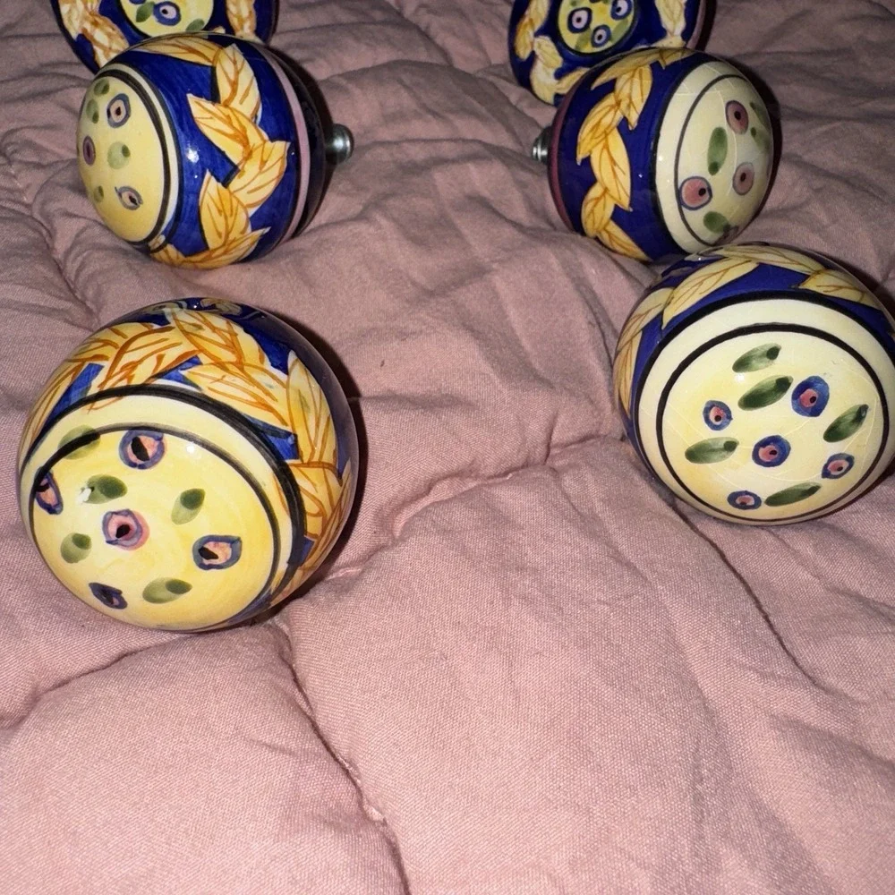 Ceramic Round Knobs Drawer Kitchen Cupboard 4 Pulls Plus 2 Flat Match Grannycore